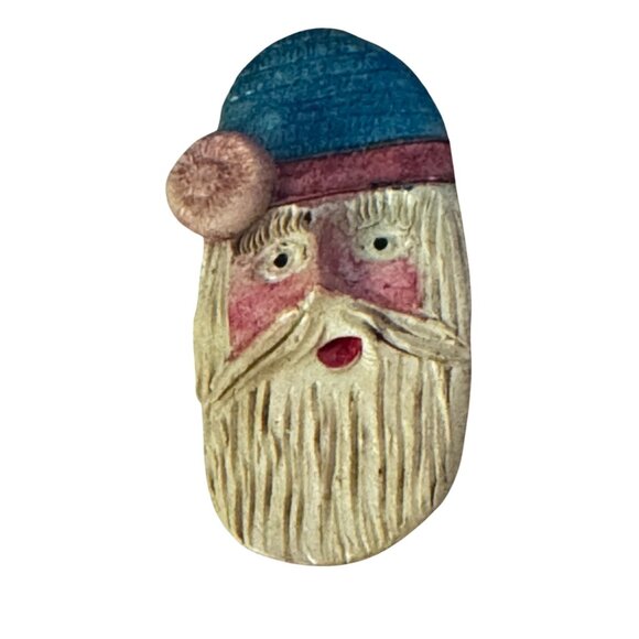 Susie Richardson Signed Hand-Painted Clay Santa Face Brooch Folk Art 2 1/2" - Picture 2 of 6